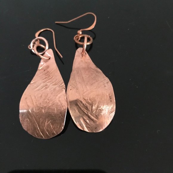 Teardrop Copper Brutalist Statement Earrings Rustic Handmade Gift Primitive Boho - Picture 3 of 6